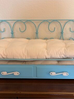 American Girl Wrought Iron Blue Trundle Bed with 2 Mattresses